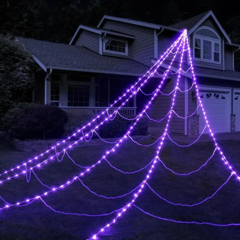 8 Modes Halloween Spider Web Lights Waterproof Glow Luminous Halloween Spider 5m Hanging Scary Giant Spider Haunted House