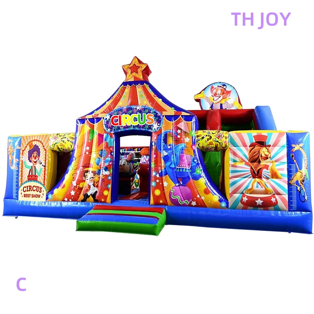 

by ship to port, 8x8m Circus theme Inflatable Playground Jumping Castle, clown commercial inflatable Bouncy House fun city