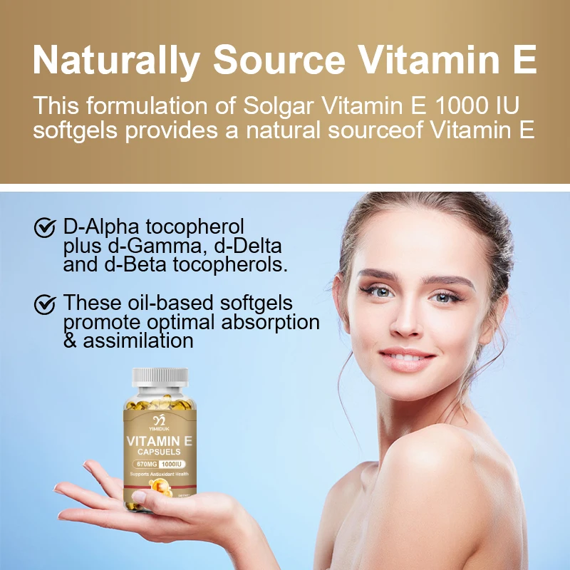 Vitamin E Capsules, Antioxidant Skin & Immune System Support Supplement for Healthy Skin Hair Nails Immune & Eye Health