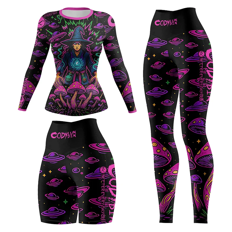 New Hot Women Rash Guard Yoga Clothing MMA Compression Sportswear Jiu Jitsu Rashguard T-shirts+Pants Boxing Grappling 4pcs/Set