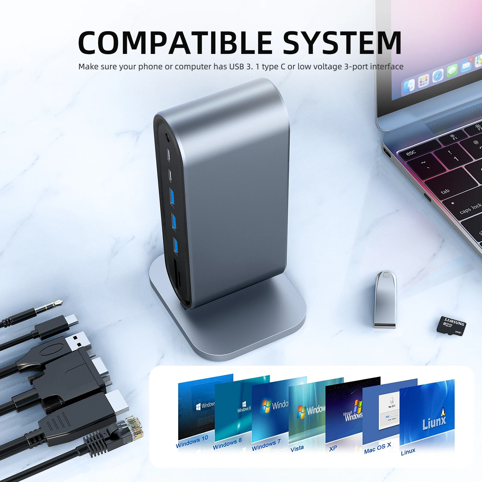 Imagem -05 - Usb c Docking Station com 100w pd Usb-c 4k Hdmi Vga Usb 3.0 Rj45 sd tf Leitor de Cartões de Áudio para Windows Mac Xiaomi Portátil 12-em1