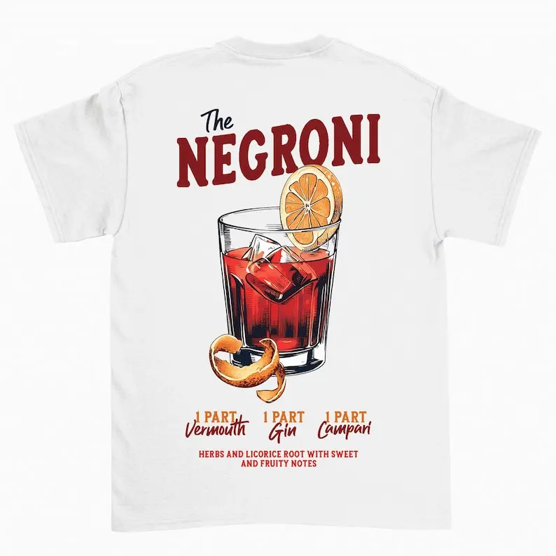 Mens or Women's, THE NEGRONI Unisex T-Shirt, Cocktail Themed Gift, Made From Organic Cotton