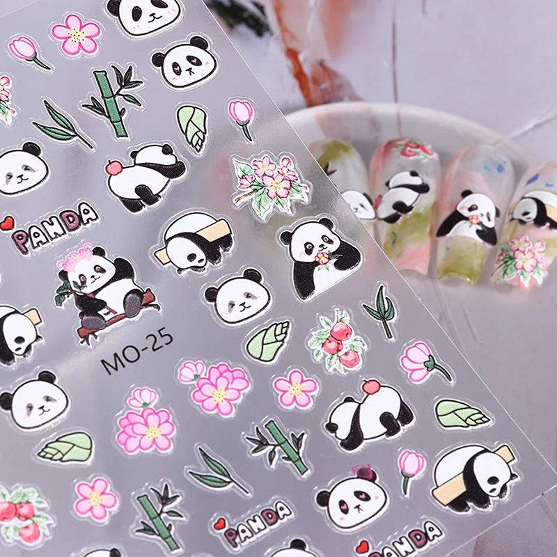 Pegatinas de Panda en relieve de dibujos animados para uñas, 1 piezas, decoración artística, calcomanías, accesorios para uñas para niños