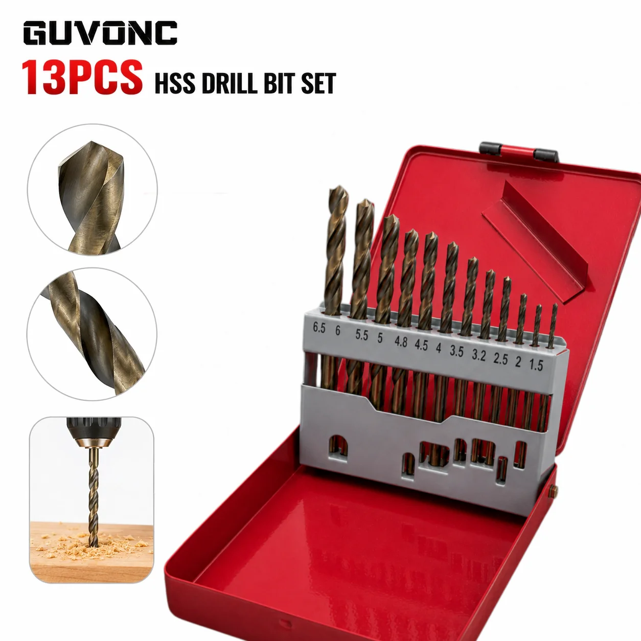 13Pcs Twist Drill Bits Set HSS Split Point Drill Bit with Metal Box for Wood Metal Acrylic Plastic Drilling