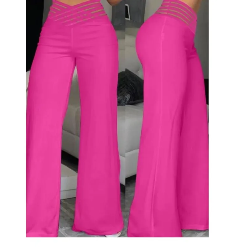 FJFASHION-Pantalon évasé taille haute pour femme, vêtement de bureau, couleur unie, nouvelle collection 2024