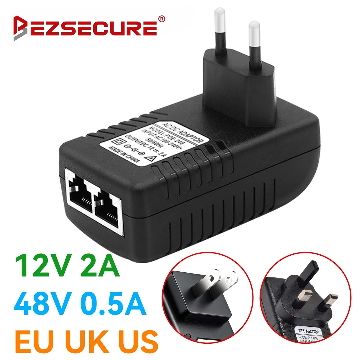 48V/12V POE Injector Ethernet CCTV Power Adapter 0.5A /2A 24W POE for IP Camera IP Phones POE Switch Power Adapter EU/US Option