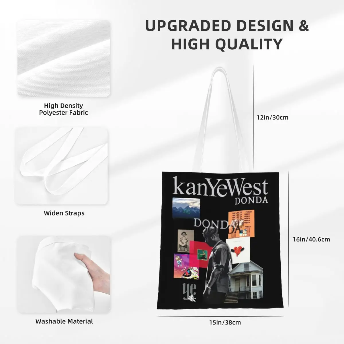 Unisex Canvas Tote Bolsa, Kanye West Álbum, Donda Álbum, HipHop, Rapper, Mercearia, Shopper Bags