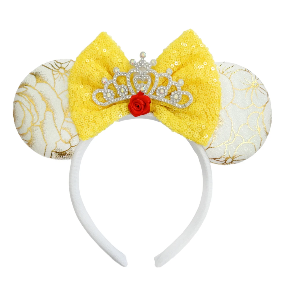 

Mickey Mouse Headband Rose Crown Bow Hairbands Girls Disney White Ears Kids Minnie Hair Accessories for Women Festival