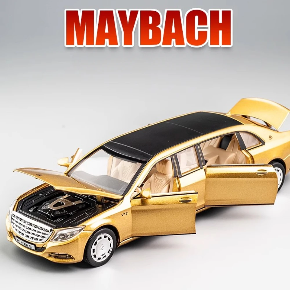 

1:32 BENZ Maybach S650 Расширенная игрушечная модель автомобиля, корпус из сплава, двери, открытый звук, свет, откатные литые под давлением металлические модели, подарки для детей