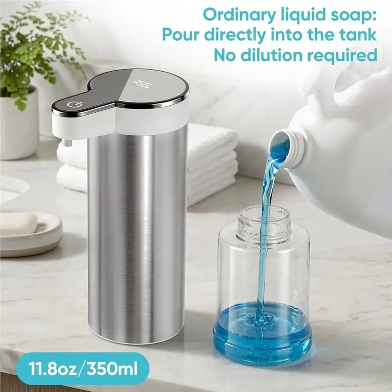 B97A-Automatic Touchless Hand Soap Dispenser, 11.8Oz/350Ml Stainless Steel, Includes 4-Level Setting For Kitchen Bathroom