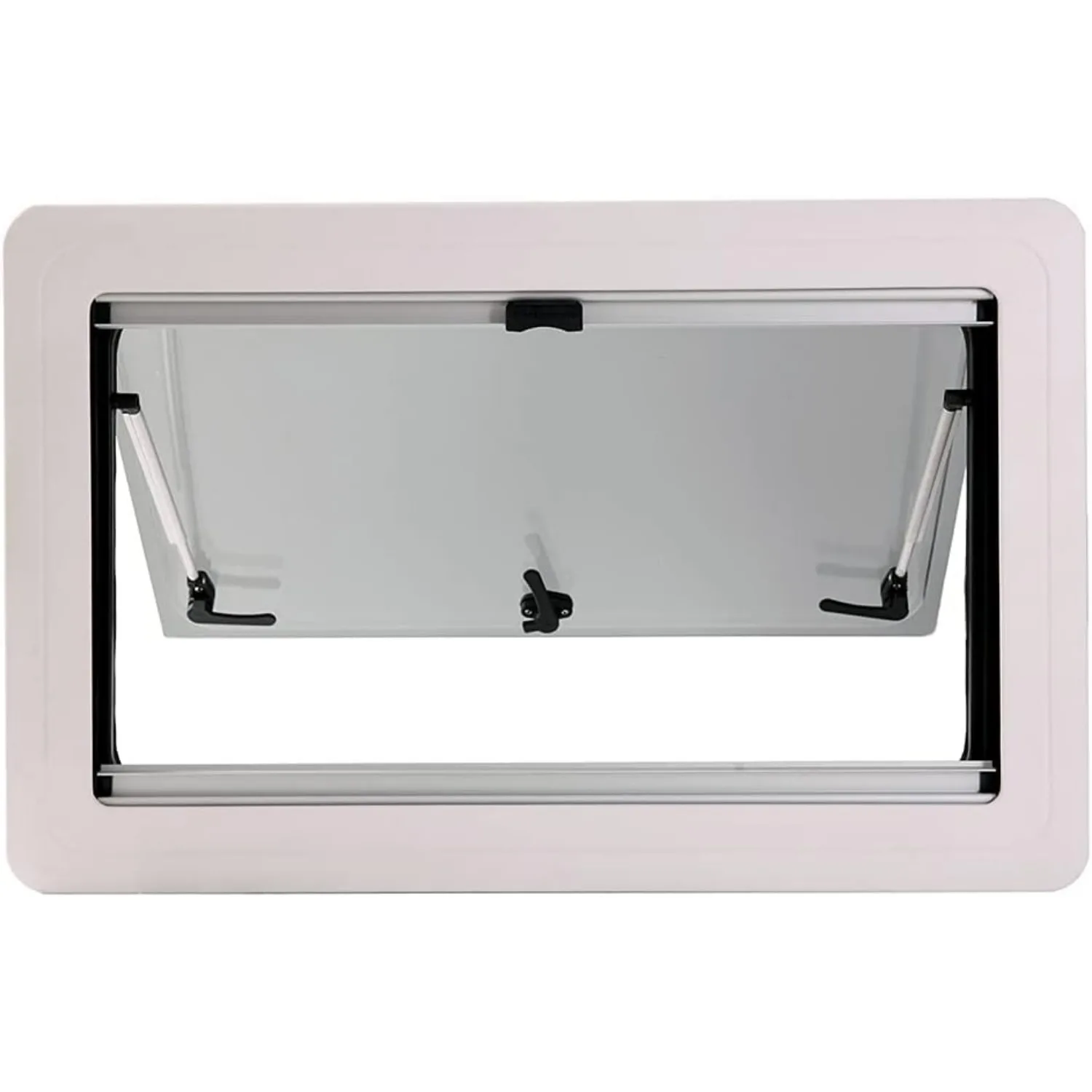 Eapmic RV Caravan Motorhome أعلى نافذة مفصلية دفع خارجي (450 * 500 مم / 17.72 * 19.69 بوصة) - أكريليك رمادي ملون - أمامي وداخل