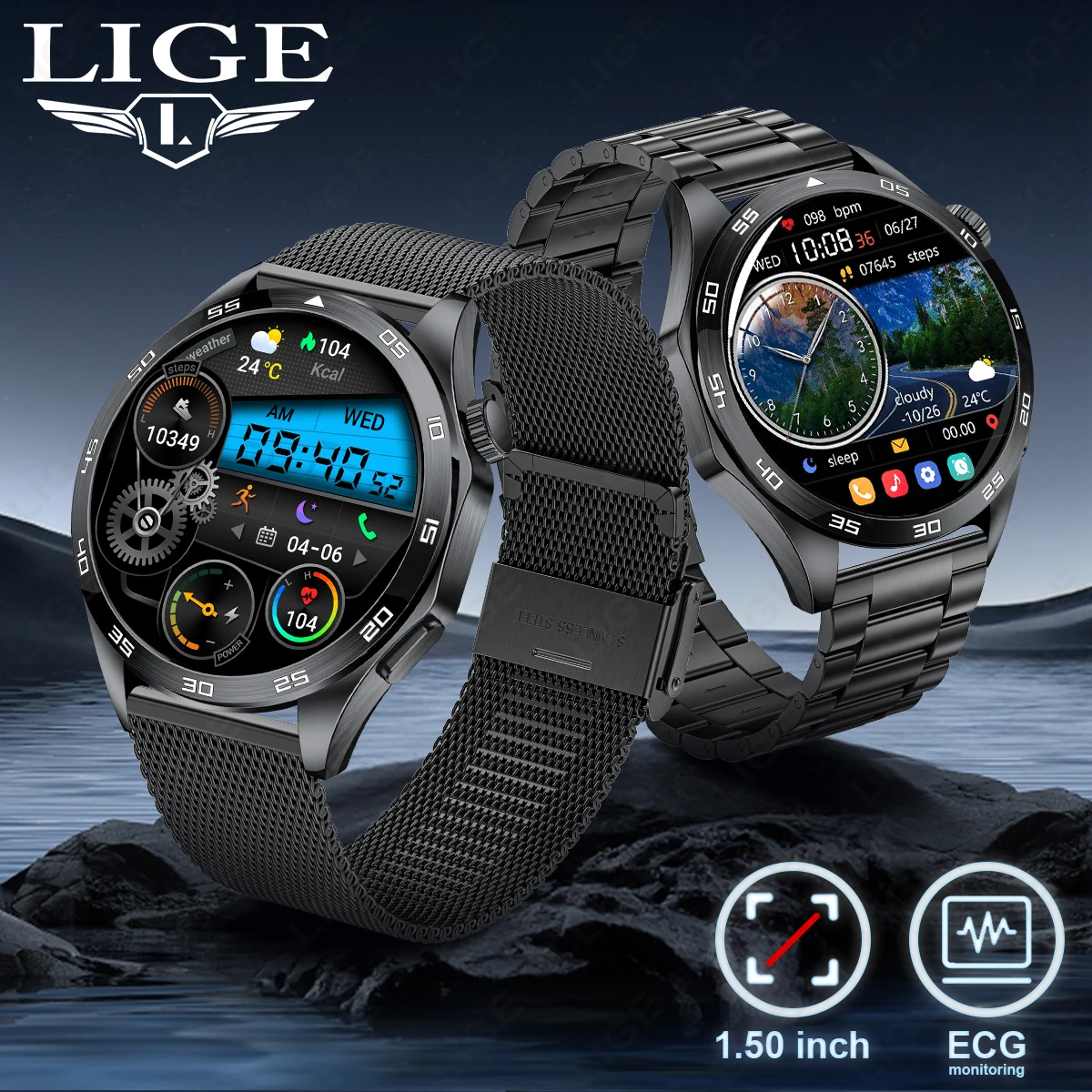 

LIGE 2026 Smart Watch ECG Monitoring Health Sleep Sports Fitness Tracker Bluetooth Call Music Camera Control Men's Smartwatch