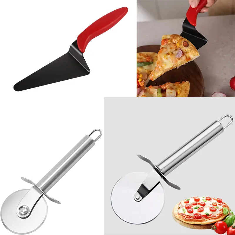 Stainless Steel Pizza Cutter Wheel and Cake Server Set Non-Stick Baking Tools for Pizza Pastry Cake Slicing Kitchen Accessories