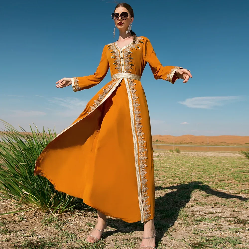 Nouveaux diamants Abaya Robe de soirée Robe de soirée broderie Robe femmes musulmanes dubaï caftan Eid Ramadan Islam Jalabiya marocain Caftan