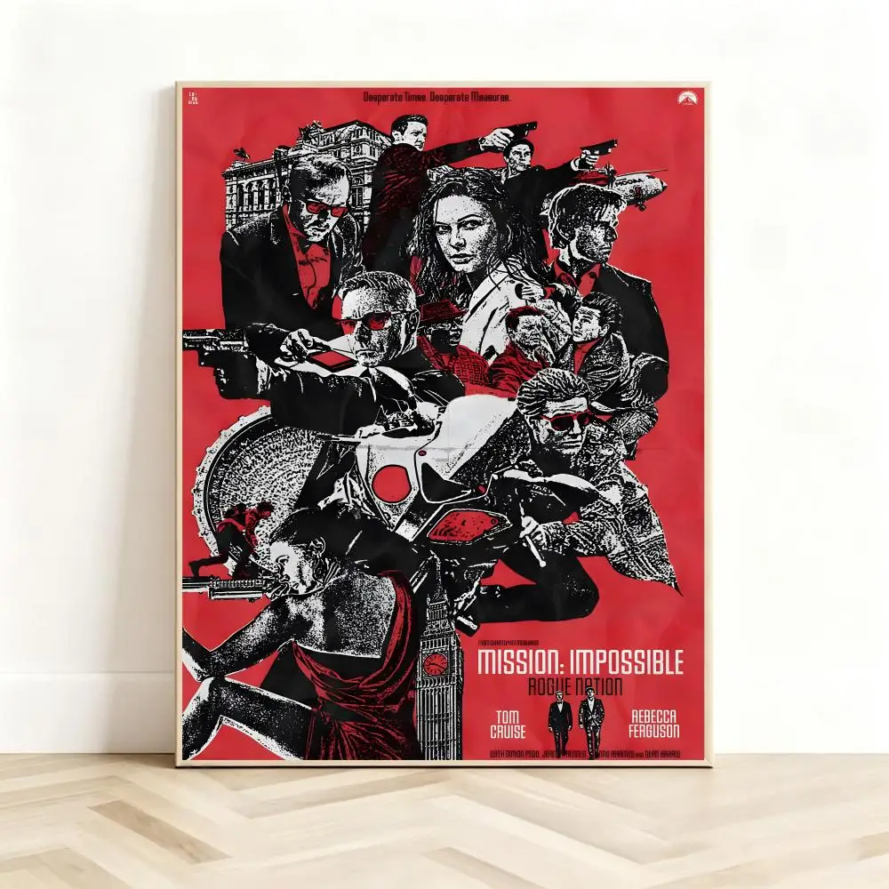 Thrilling Movie M-Mission Impossible Poster Classic Self-Adhesive PP Wall Sticker for Living Room Bar Decor Gift