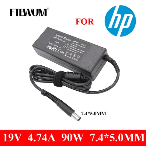 FTEWUM 19V 4.74A 90W 7.4*5.0mm Power AC Laptop Adapter For HP Pavilion DV3 DV4 DV5 DV6 8460p 8530p 8560w ProBook 430 G1 Charger