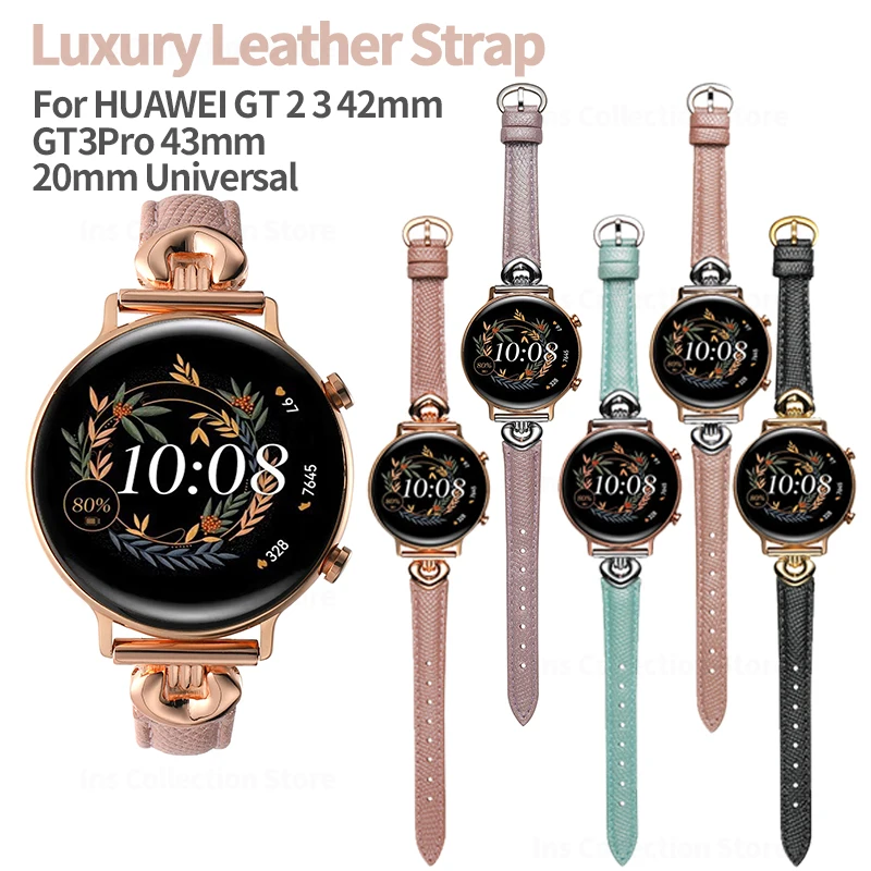 

20mm Luxury Leather Strap for Huawei Watch GT3 Pro 43mm Replacement Bracelet for Huawei GT2 GT3 42mm Women Wristband Accessories