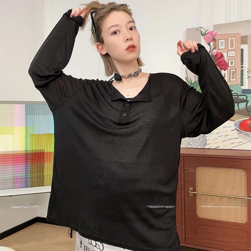 

Kajo Ultra-Thin Long Sve Blouse Women's Faion Sun Protection Spring 2024 New Sle Henry Button over irt