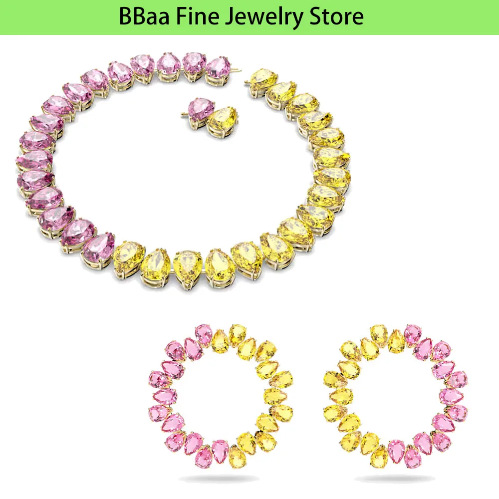 

Original Water Drop Collection High Quality Jewelry Set Charm Pink Yellow Crystal Women Necklace Earrings Party Favor