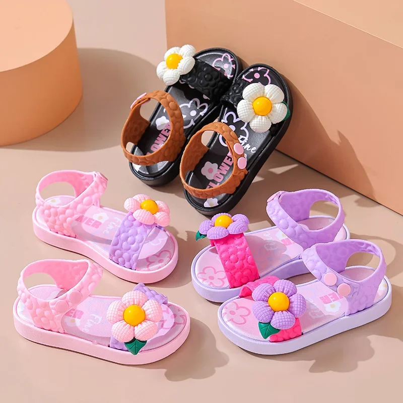 Sandalias antideslizantes para niños y niñas, zapatos transpirables de arcoíris, princesa bonita, para exteriores y playa, novedad de 2024