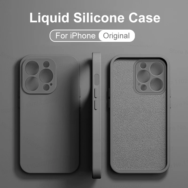 Original Liquid Silicone Cases For iPhone 15 Pro Max 13 12 11 14 Plus Shockproof Case Solid Color Soft Cover Phone Accessories