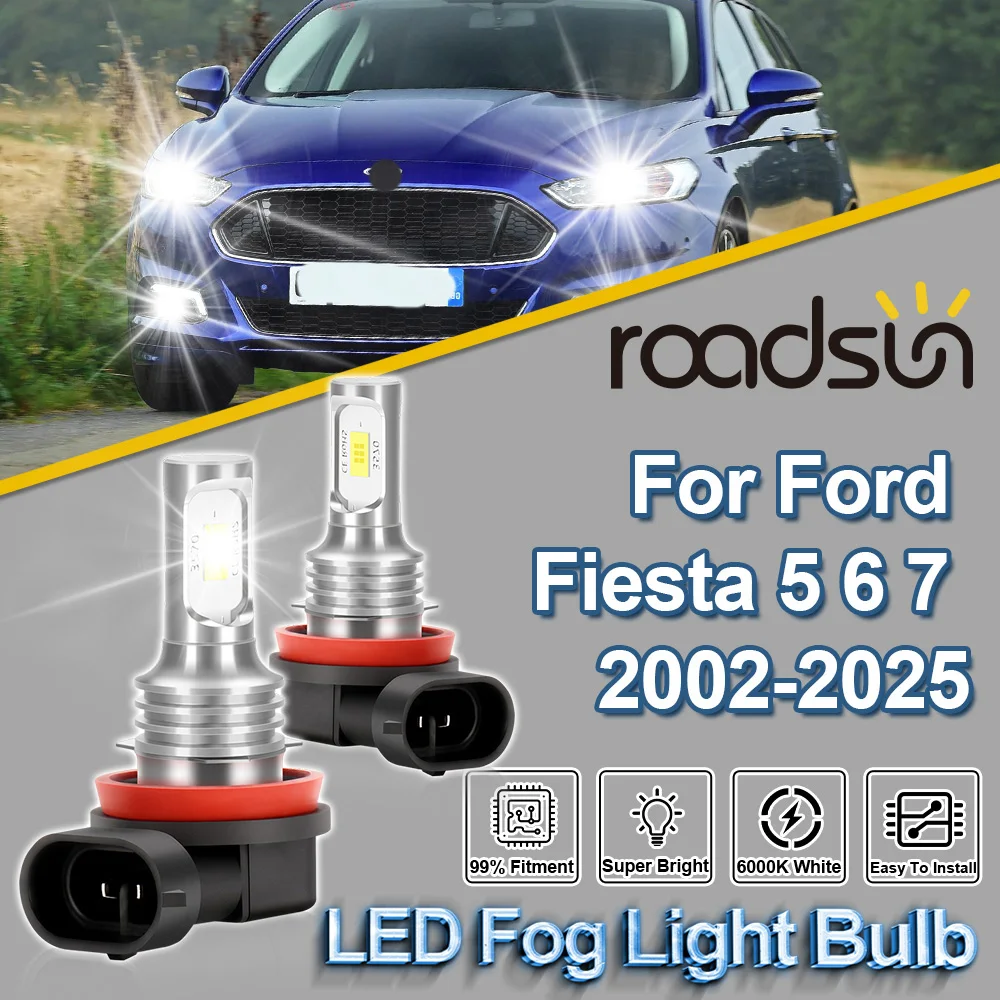 

ROADSUN 2 шт. для Ford Fiesta 5 6 7 2002-2025 Canbus автомобильные светодиодные противотуманные фары, лампы-ампулы 2003 2004 2005 2006 2007 2008 2009