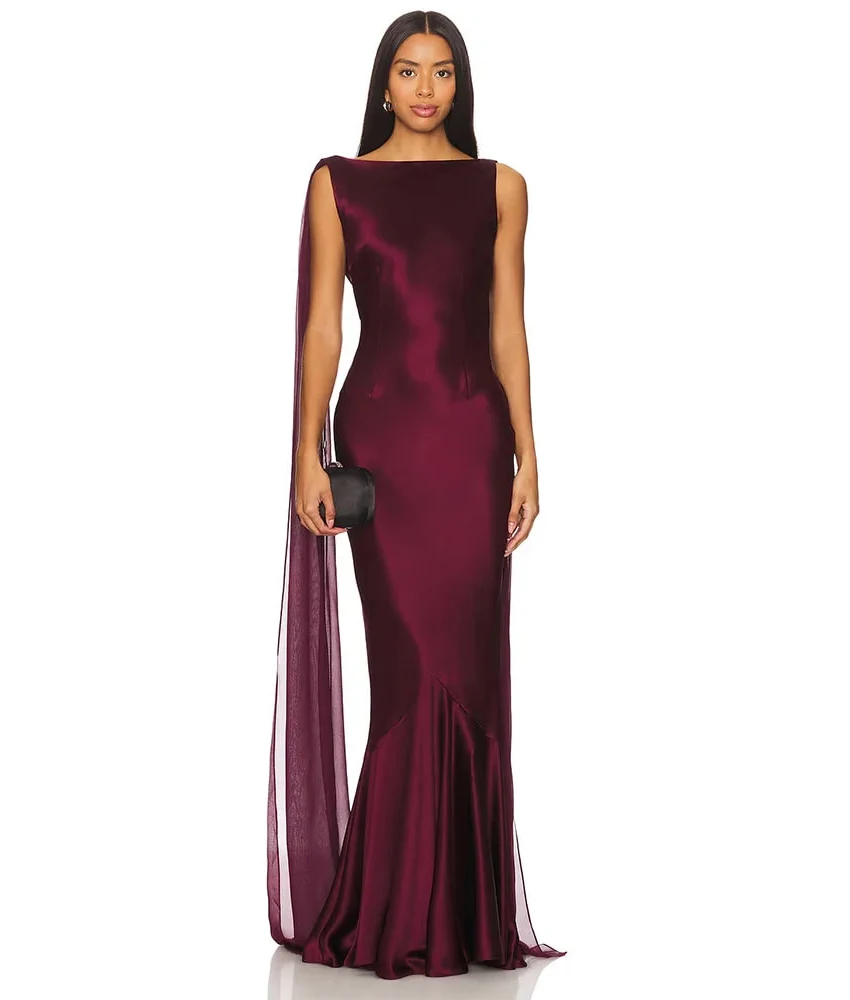 

MCDV Customized Temperament Satin Mermaid Evening Dress Fashion O-neck Sleeveless Floor Length Bespoke Occasion Gowns