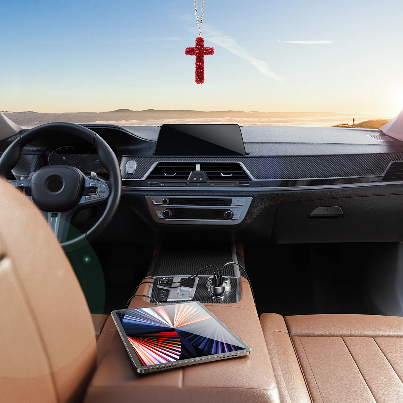 

Rhinestone Cross Pendant Car Charm Stylish Religious Rearview Mirror Decoration Crystal Car Interior Charm Auto Pendant