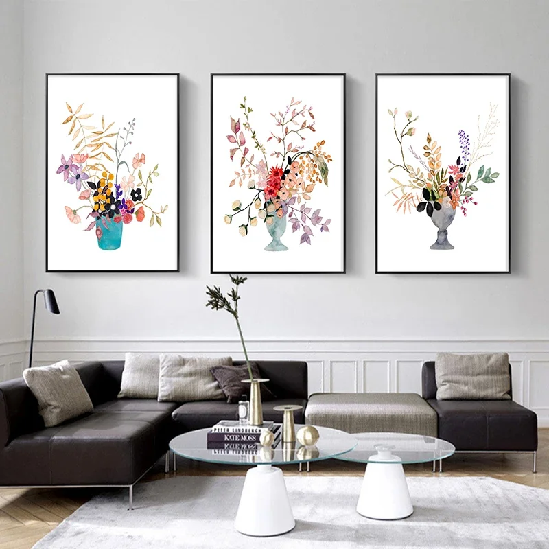 1pc frameless Canvas Painting Watercolor Flower Vase Floral Plant Wall Art Canvas Painting Nordic Posters and Prints Wall Art Pi
