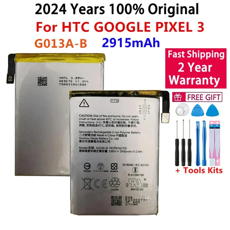 

2024 Years 2915mAh G013A-B Battery For HTC GOOGLE PIXEL 3 G013B G013A Phone Latest Production High Quality Battery+Fast Shipping