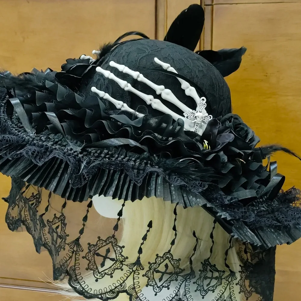 

Steampunk Handmade Lace Vintage Bandage Bow Wizard Hat Adult Gothic Lolita Cosplay Costume Halloween Party Bucket hat