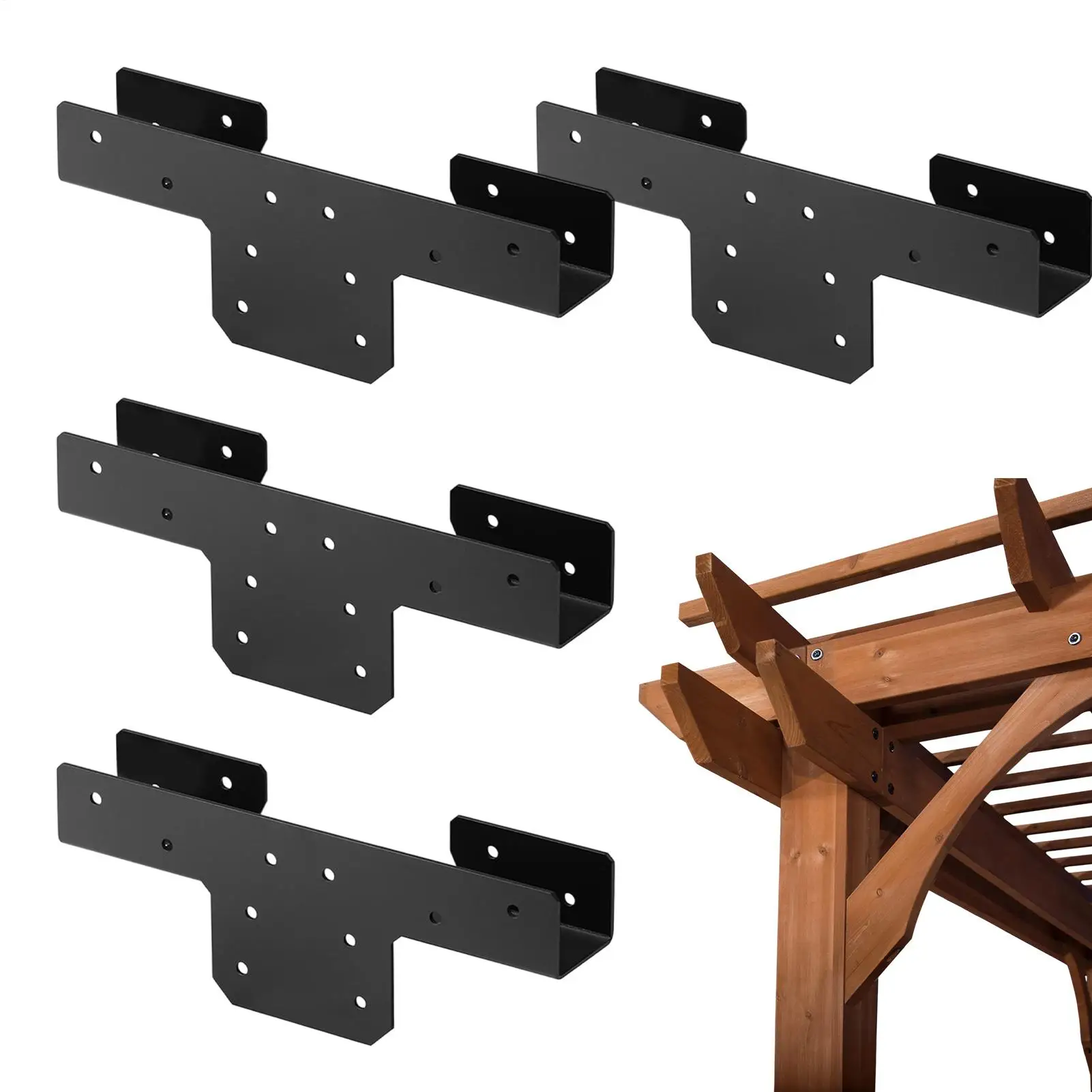 4pcs steel T-shaped connectors, fixed brackets for wooden components, for 2-inch wooden beams / 2x4-inch wooden column brackets
