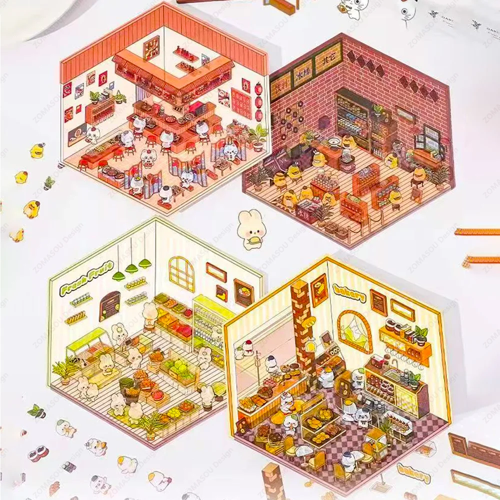 

Cartoon Miniature Scene Stickers 3D DIY Landscaping Visual Stacking Three-dimensional Stickers Christmas Gift For Children