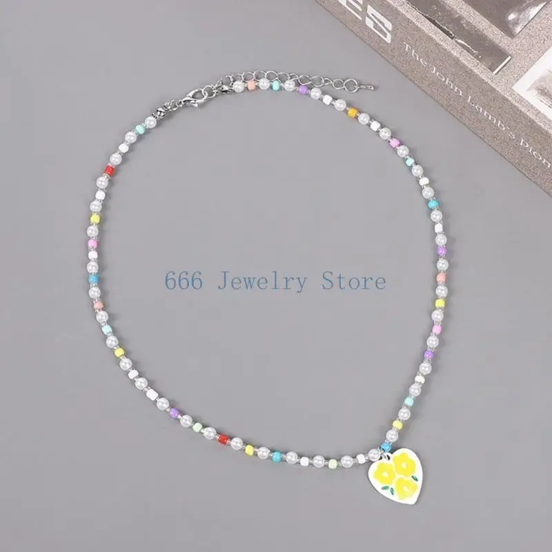 F2TD قلادة زهرة زهرة ملونة للنساء مترقم قلادة القلب الأنيقة #5
