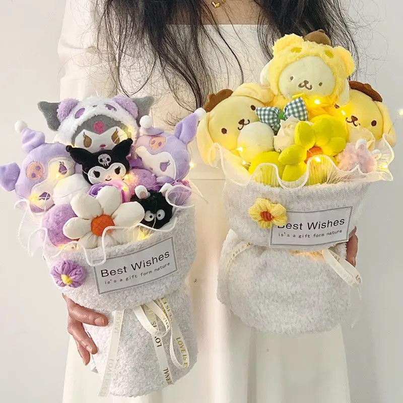 Sanrio Kawaii Kitty My Melody Kuromi Cinnamoroll Plush Doll Flower Toy Sanrio Bouquet Gift Box Valentine\'s Day Christmas Gifts