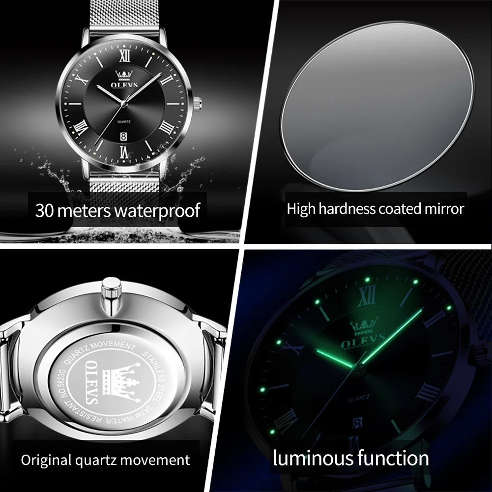 OLEVS 5623 New Man Watch Ultra Thin Mesh Steel Strap Original Quartz Wrist Watch for Men Simple Fashion Waterproof Men's Watches