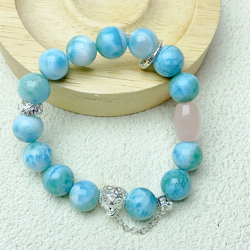 Natural Larimar Crystal Bracelet for Couples, Rose Quartz, Beaded Reiki, Healing, Meditation, Lucky, Jewelry Gift, 1Pc