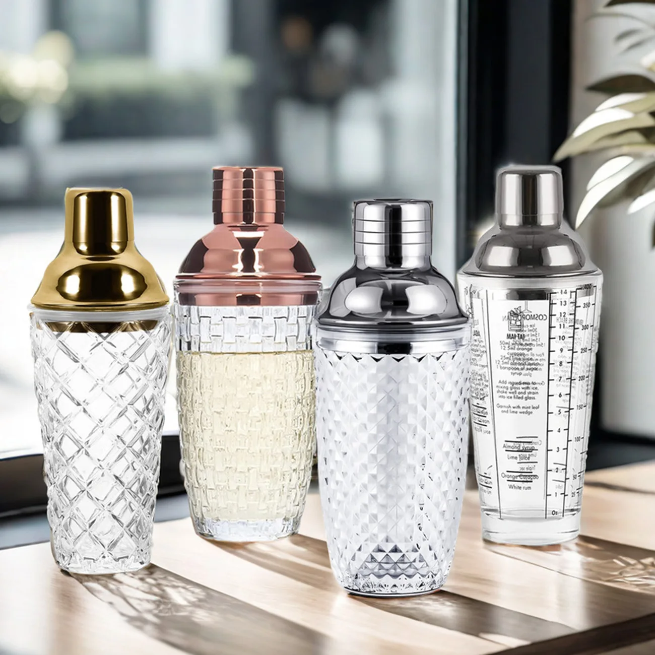 

Woven Texture Glass Cocktail Shaker - Stainless Steel Lid Diamond Pattern Lemon Shaker Cup