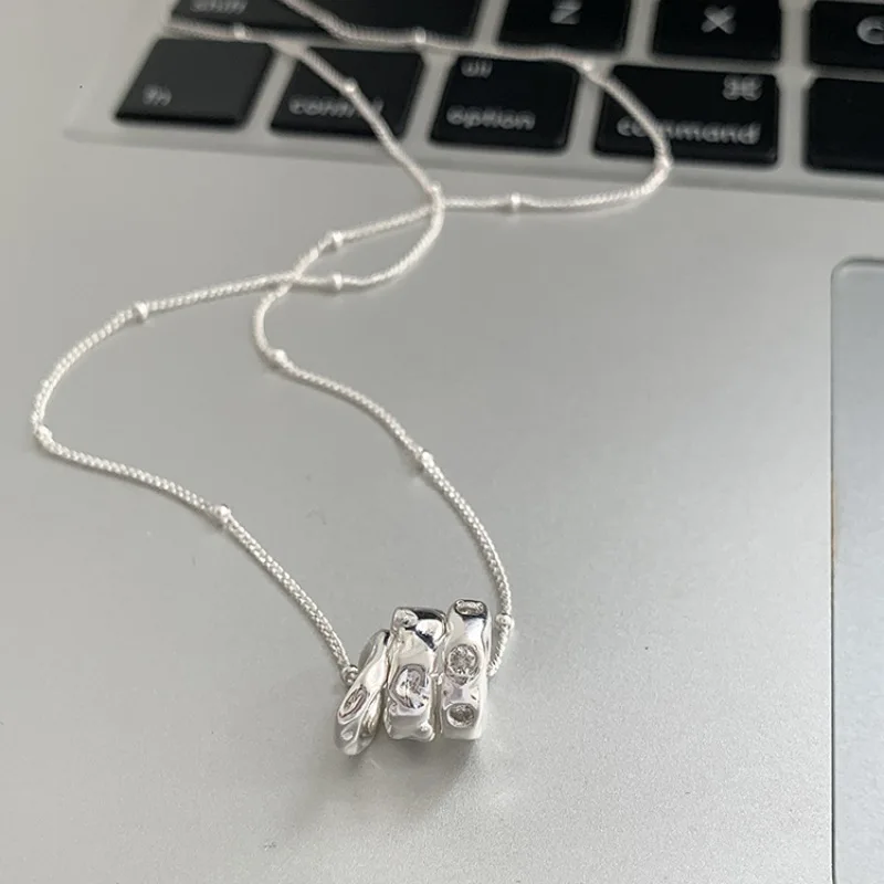 PANJBJ 925 Sterling Silve 3 Round Liquid Lava Necklace For Women Girl Zircon Korean Choker Jewelry Birthday Gift Dropshipping