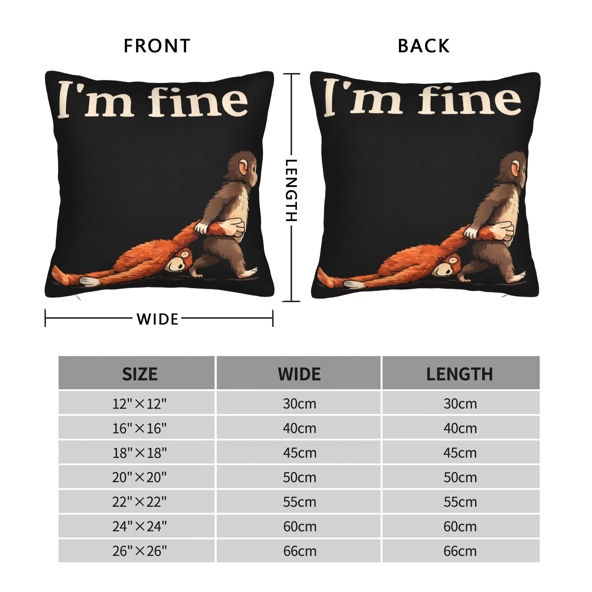 Sad Monkey Punch Meme with an Orange Toy I'm Fine Pillow Case  Graphic Pillow Cover Novelty Pillowcases For Sofa Car Home Decor