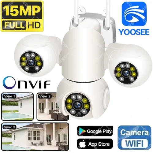 Cámara IP WIFI de tres pantallas HD 8K 15MP PTZ cámara de detección Ai de tres lentes Onvif audio bidireccional cámaras de seguridad de vídeo CCTV YOOSEE