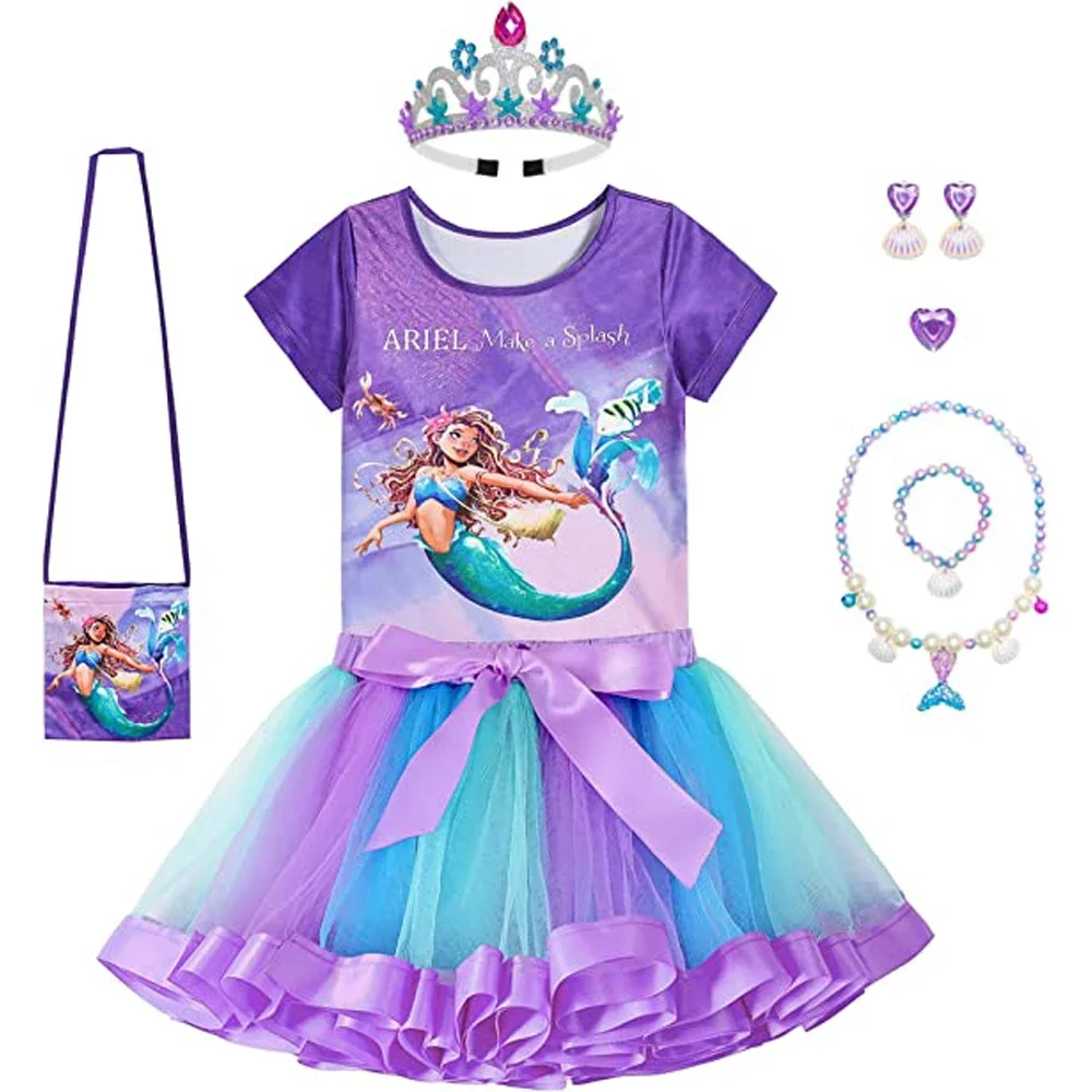 

2024 Girl Summer Princess Short Sleeve+Tutu skirt+Bag Crown Birthday Party Suit kids Dress Clothes Carnival Cosplay Costume Sets