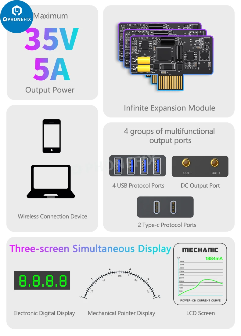 Mechanic Thor Power Intelligent Wireless DC Regulated Diagnostic Supply Power 35V 5A Output Expansion Interface for iPhone Watch