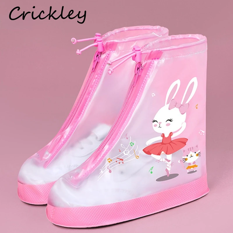 Cartoon Girls Boys Rain Boots Cover Unicorn Dinosaur Zip Children Rain Shoes Waterproof Transparent Non Slip Kids Rainboots