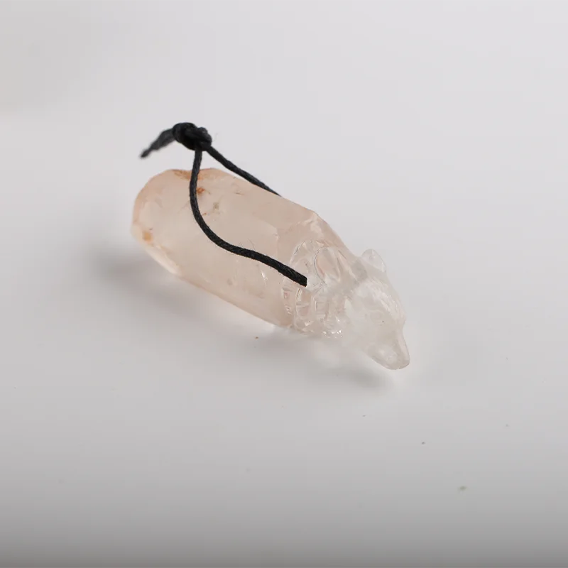 Drusy White Quartz With Pyrite Wolf Head Carving Pendant for Necklace Stone Fashion Natural Jewelry 58x14x18mm 25.9g