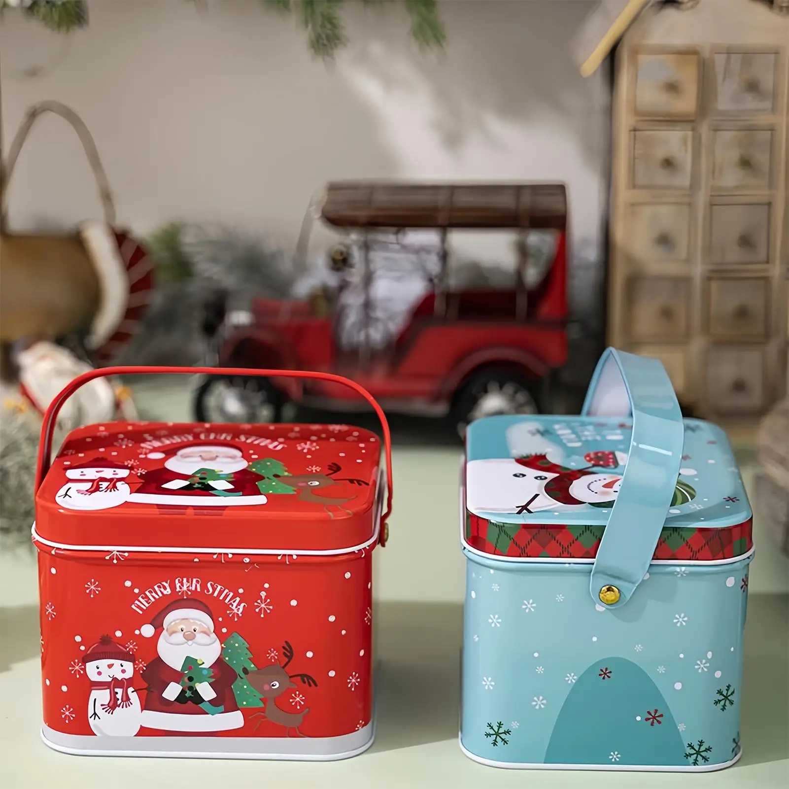 Christmas Tins 6-Piece Metal With Handle Empty Candy Tin Snack Box For Kids Family Cake Snack Crafts Chocolate Jewelry Party