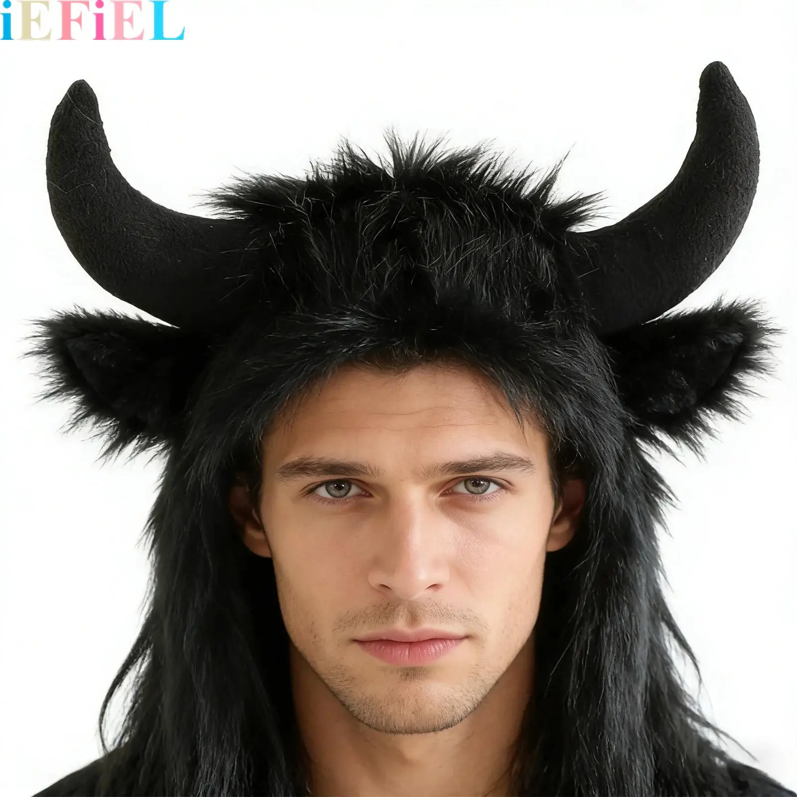 

1Pcs Warm Hats Earflap Hat Faux Fur Hat for Women Men Funny Plush Buffalo Hat with Horns Earmuff