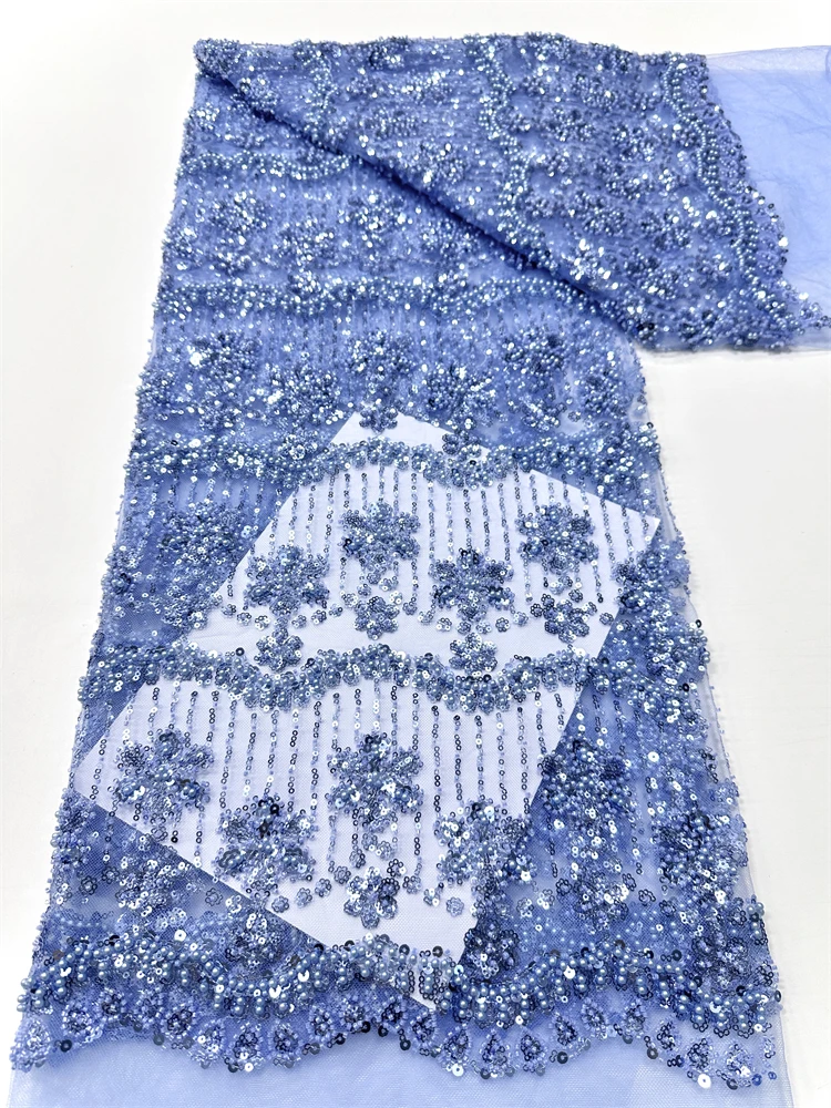 

Luxurious Nigerian African Beaded Lace Fabric High Quality Sequins Embroidery African French Lace Fabric For Sewing Dress.