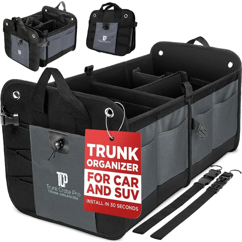 Car Storage Organizer,Trunk Organizer For Car, Suv, Truck, Premium   Adjustable Compartments Collapsible car trunk organizers