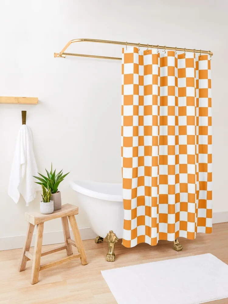 Orange/white checkered pattern Shower Curtain Bathroom Curtains For Shower